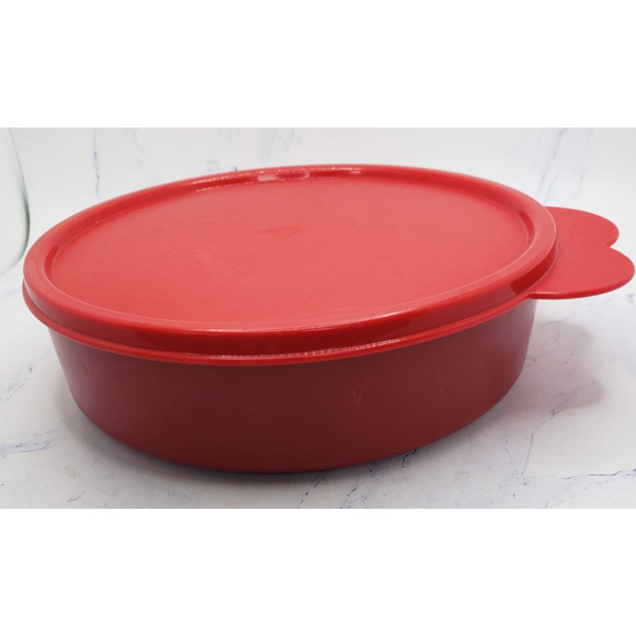 Tupperware 1405-27 Round Maroon Wonder Bowl With Red Butterfly Tab Lid 3131B-3 - Picture 3 of 12